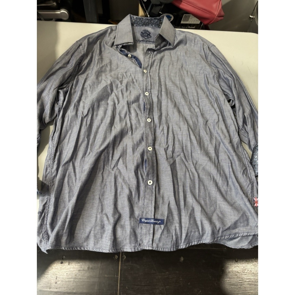 English Laundry Shirt Mens 17.5 XXL Light Blue Dark Flecks Button Down L/S